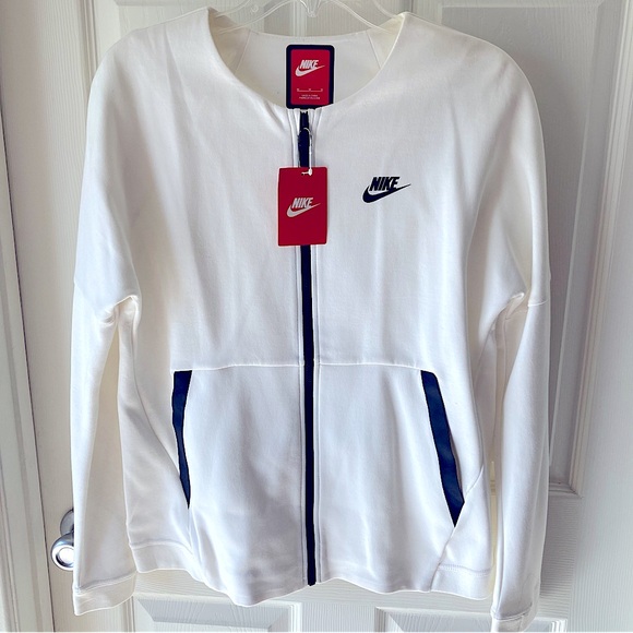 NIKE Moto Zip-Up Sweater Size M White Black - Picture 1 of 7
